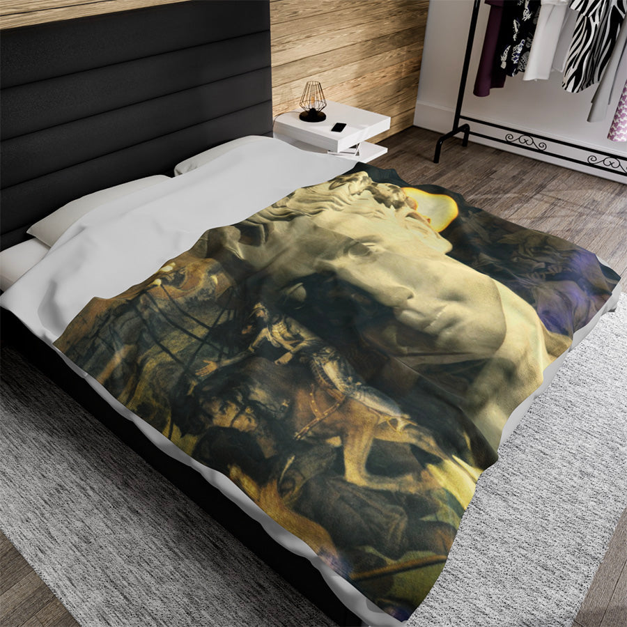 The Regency of Claudio luxury blanket by Storaro Art Collection - Roman emperor portrait with historical narrative in golden imperial tones on premium fabric
