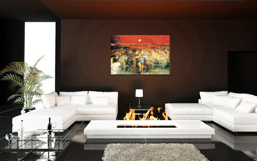 The Roman Fortress acrylic print by Storaro Art Collection - Ancient Roman fortress with legionary spirits in crimson sunset luminous wall art
