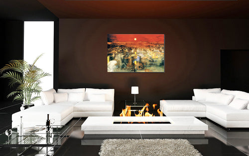 The Roman Fortress acrylic print by Storaro Art Collection - Ancient Roman fortress with legionary spirits in crimson sunset luminous wall art
