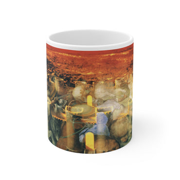 The Roman Fortress white mug by Storaro Art Collection - Roman fortress walls with legionary spirits in crimson sunset on ceramic drinkware

