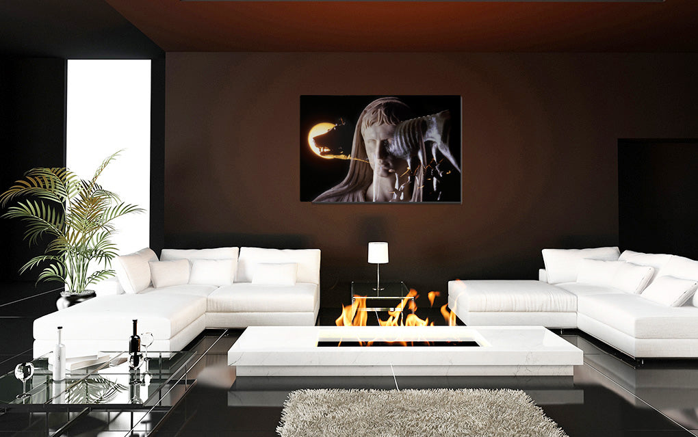 The Rome of Augustus acrylic print by Storaro Art Collection - Imperial Roman statue with golden lighting in luminous premium wall art
