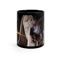 The Rome of Augustus black mug by Storaro Art Collection - Imperial Roman statue with golden lighting on sophisticated ceramic drinkware
