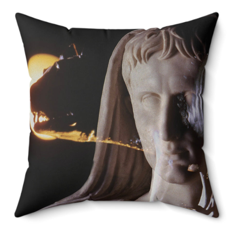 The Rome of Augustus decorative pillow by Storaro Art Collection - Imperial Roman emperor statue with golden lighting on premium home decor accessory
