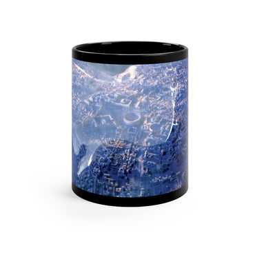 The Rome of Aureliano black mug by Storaro Art Collection - Ethereal Roman architecture with blue atmospheric effects on sophisticated ceramic drinkware
