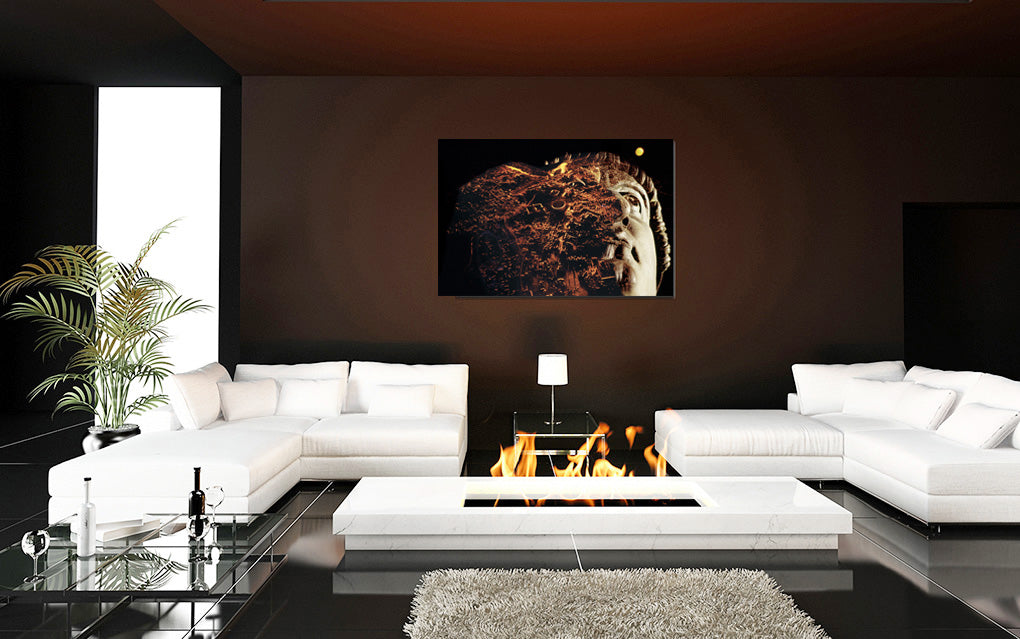 The Rome of Constantine acrylic print by Storaro Art Collection - Imperial Roman emperor portrait with golden city plan double exposure in luminous premium wall art
