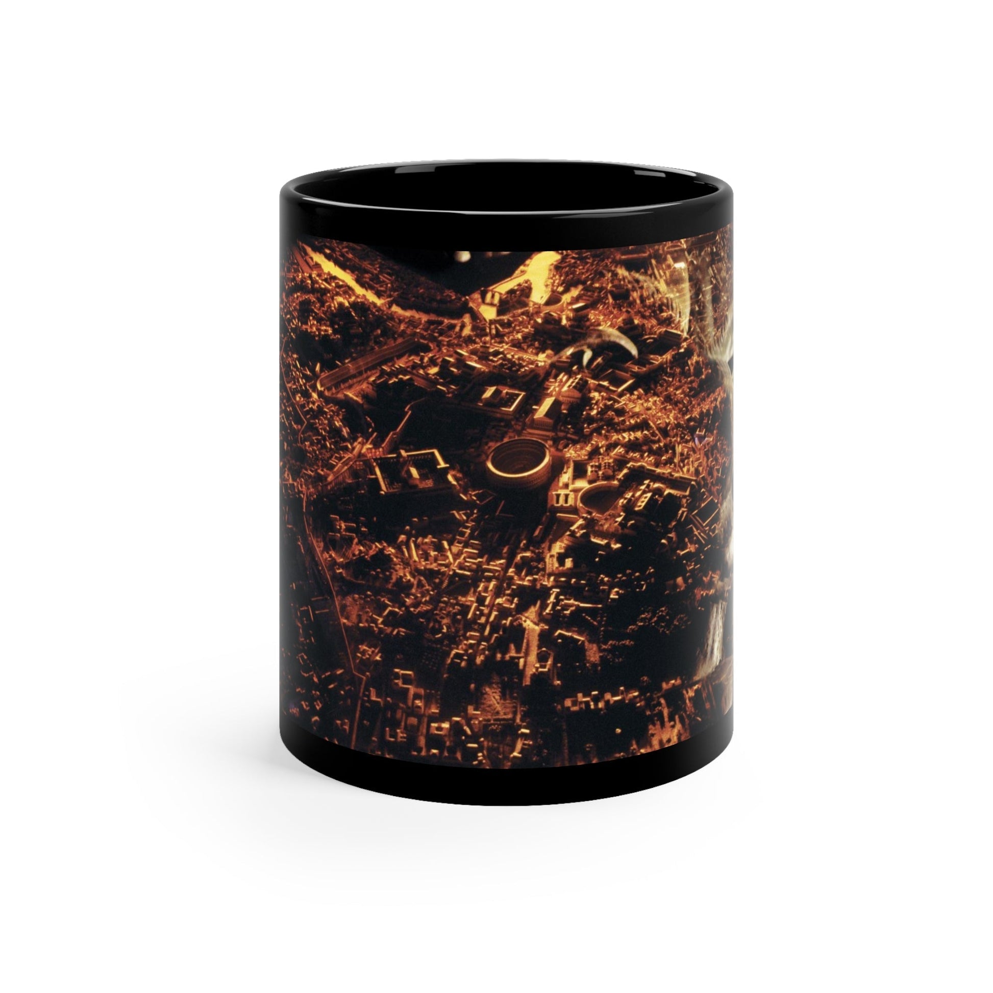 The Rome of Constantine black mug by Storaro Art Collection - Imperial Roman emperor Constantine with golden city plan on sophisticated ceramic drinkware
