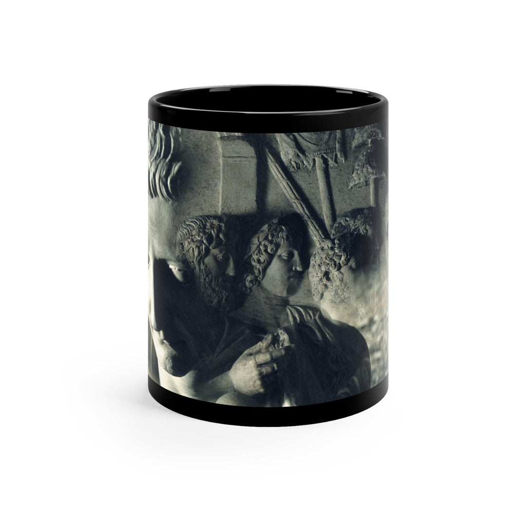 The Solitude of Tiberius black mug by Storaro Art Collection - Roman emperor Tiberius sculpture in sophisticated monochromatic ceramic drinkware
