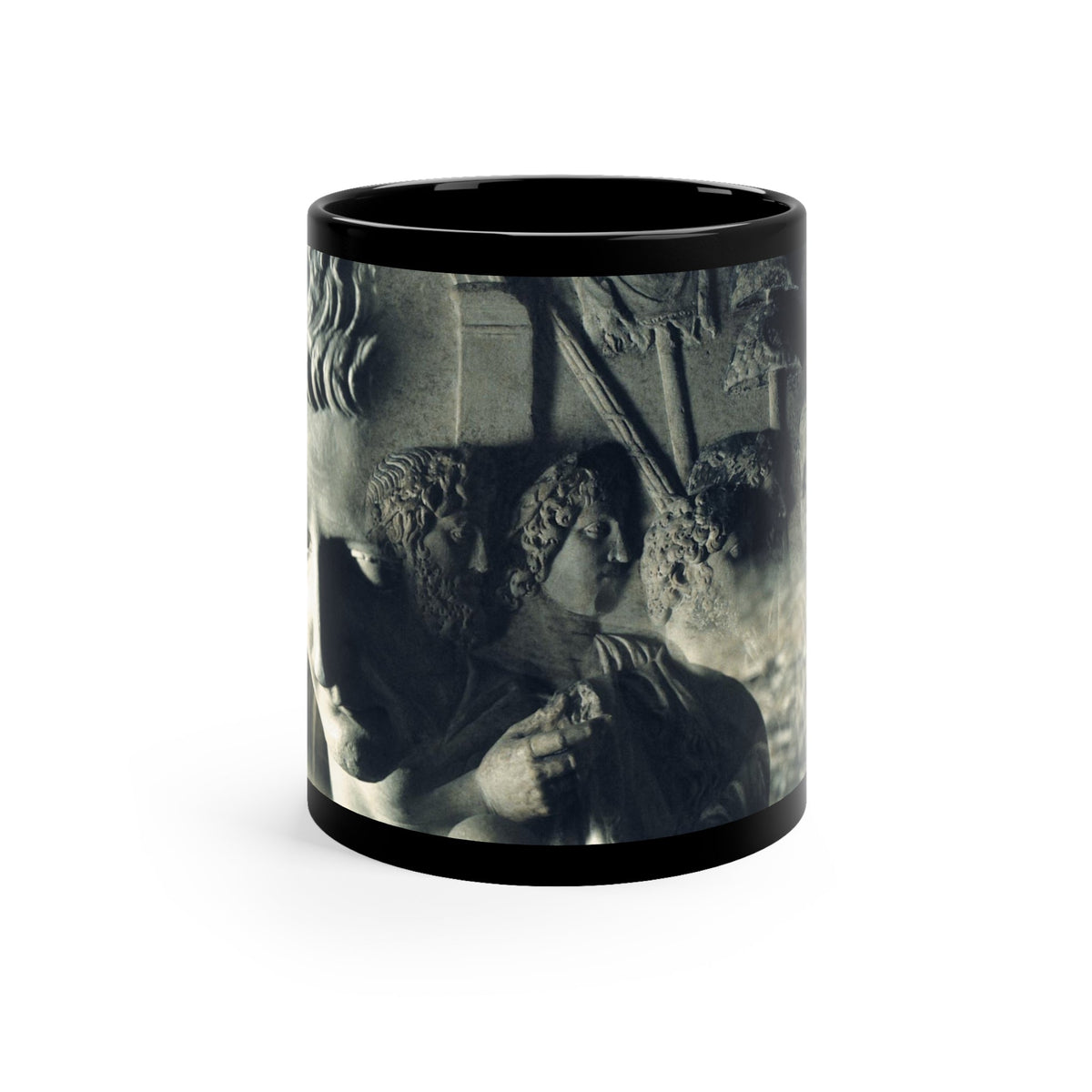 The Solitude of Tiberius black mug by Storaro Art Collection - Roman emperor Tiberius sculpture in sophisticated monochromatic ceramic drinkware
