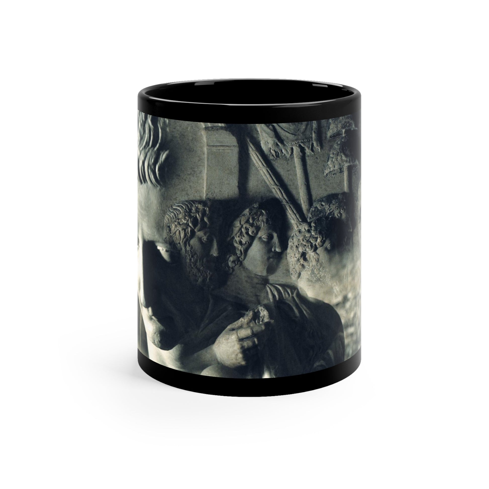 The Solitude of Tiberius black mug by Storaro Art Collection - Roman emperor Tiberius sculpture in sophisticated monochromatic ceramic drinkware
