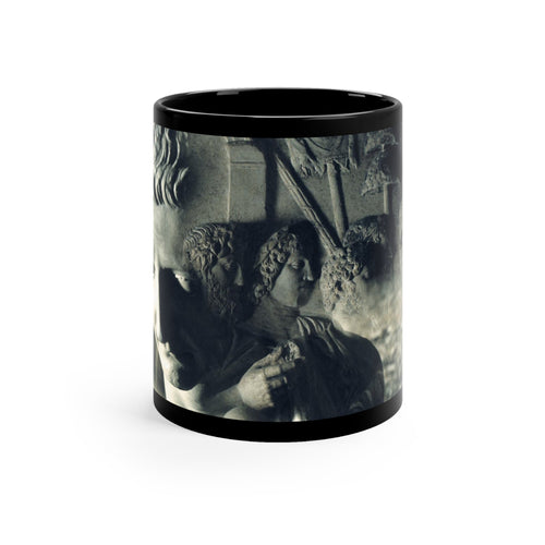 The Solitude of Tiberius black mug by Storaro Art Collection - Roman emperor Tiberius sculpture in sophisticated monochromatic ceramic drinkware
