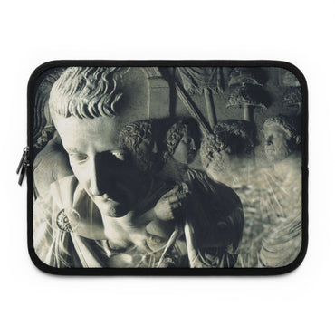 The Solitude of Tiberius laptop sleeve by Storaro Art Collection - Roman emperor Tiberius sculpture group in monochromatic padded tech protection
