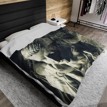 The Solitude of Tiberius luxury blanket by Storaro Art Collection - Roman emperor Tiberius sculpture group in monochromatic premium comfort fabric
