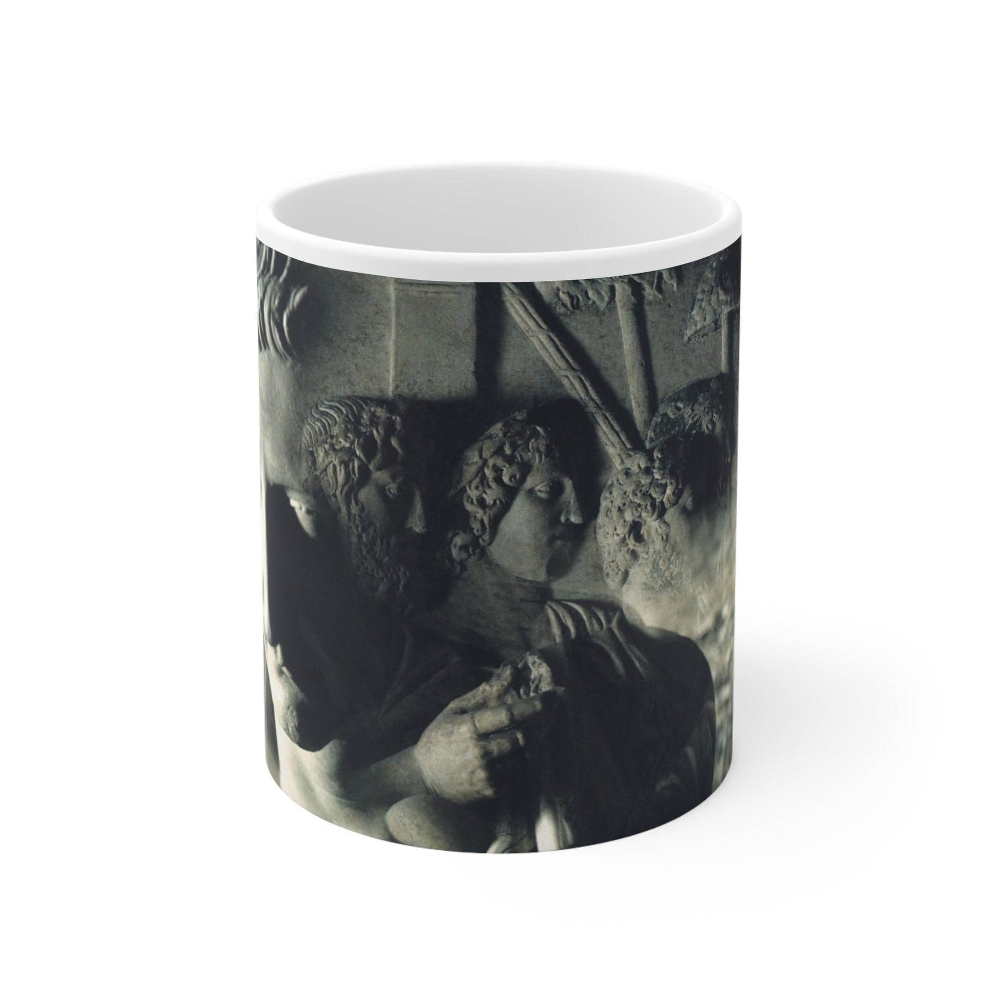 The Solitude of Tiberius white mug by Storaro Art Collection - Roman emperor Tiberius sculptural group in monochromatic elegant ceramic drinkware
