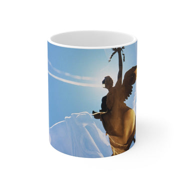 The Victory white mug by Storaro Art Collection - Roman Victory goddess with laurel wreath against celestial sky on elegant ceramic drinkware
