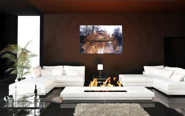 The Villa Malcontenta acrylic print by Storaro Art Collection - Renaissance Palladian villa with golden architectural reflections in luminous premium wall art
