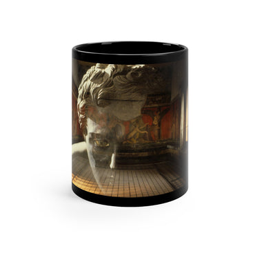 The Villa dei Mysteries black mug by Storaro Art Collection - Pompeii villa with Roman frescoes and marble sculpture on sophisticated ceramic drinkware
