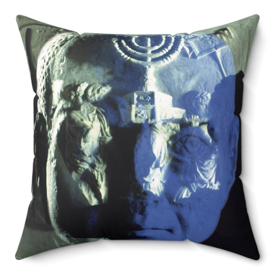 Titus and His Father Vespasian decorative pillow by Storaro Art Collection - Flavian dynasty emperors with sacred blue imagery on premium home decor accessory
