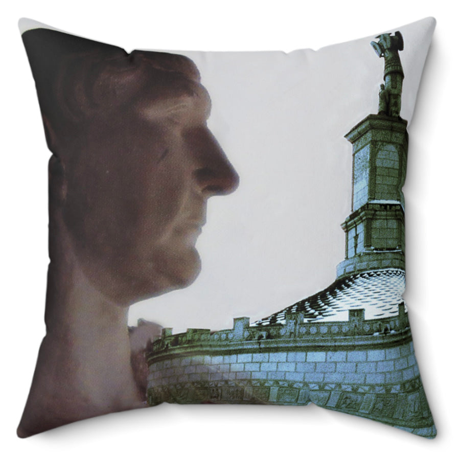 Trajan and His Temple in Thrace decorative pillow by Storaro Art Collection - Roman emperor with Thrace monument architecture on premium home decor accessory
