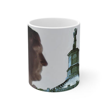 Trajan and His Temple in Thrace white mug by Storaro Art Collection - Roman emperor with Thrace monument architecture on elegant ceramic drinkware
