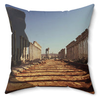 Trajan in the Colonnade of Apamea decorative pillow by Storaro Art Collection - Roman emperor with Syrian colonnade architecture on premium home decor accessory
