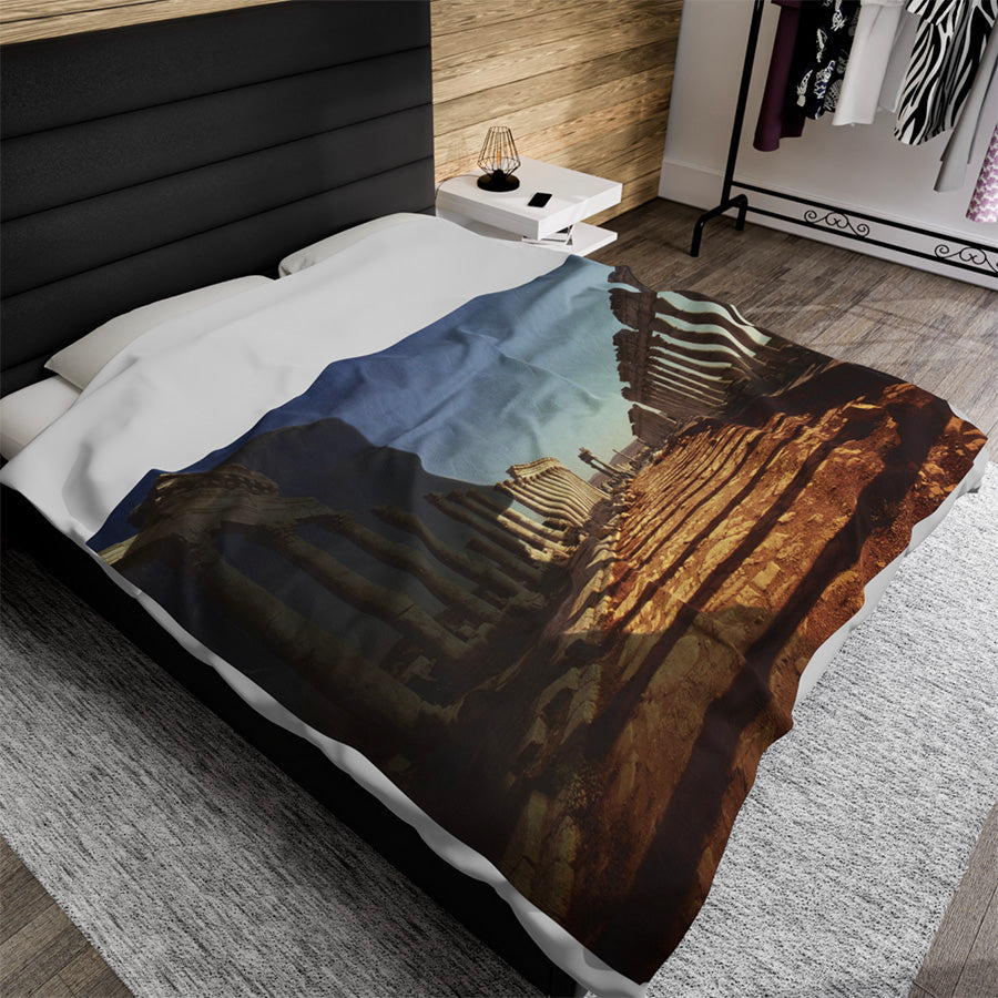 Trajan in the Colonnade of Apamea luxury blanket by Storaro Art Collection - Roman emperor with Syrian colonnade architecture on premium comfort fabric
