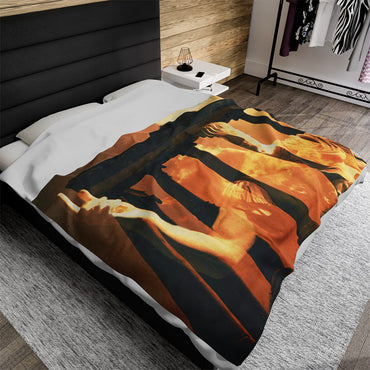 Trajan the Conqueror luxury blanket by Storaro Art Collection - Roman emperor conqueror with temple ruins against sunset on premium comfort fabric
