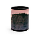 Troy Ilion Land of the Gods black mug by Storaro Art Collection - Classical Greek mythology with Troy citadel in divine rose atmosphere on sophisticated ceramic drinkware
