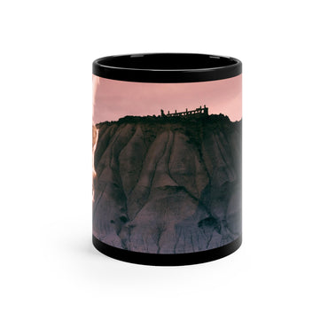 Troy Ilion Land of the Gods black mug by Storaro Art Collection - Classical Greek mythology with Troy citadel in divine rose atmosphere on sophisticated ceramic drinkware
