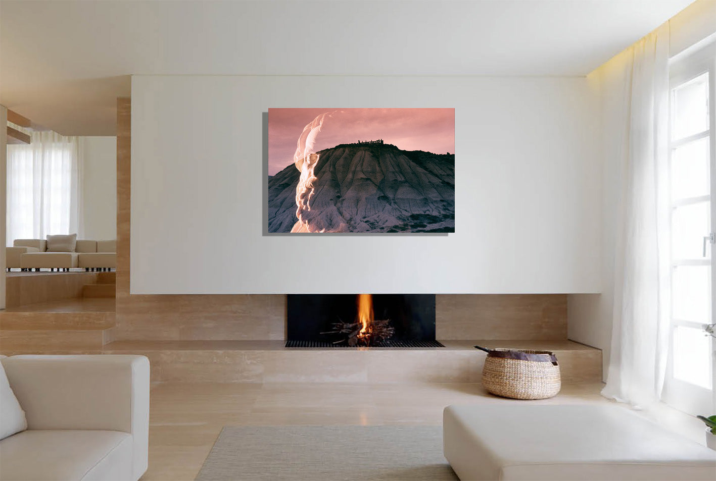 Troy Ilion Land of the Gods canvas print by Storaro Art Collection - Classical Greek mythology with Troy citadel in divine rose atmosphere on museum-quality wall art
