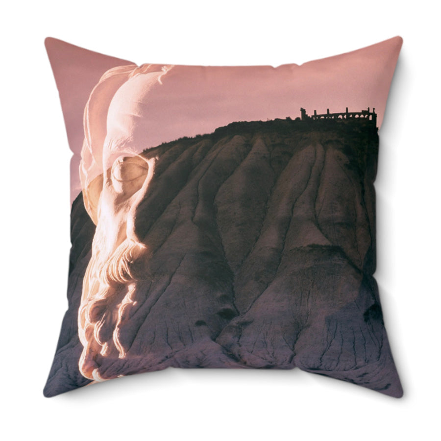 Troy Ilion Land of the Gods decorative pillow by Storaro Art Collection - Classical Greek mythology with Troy citadel in divine rose atmosphere on premium home decor accessory
