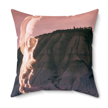 Troy Ilion Land of the Gods decorative pillow by Storaro Art Collection - Classical Greek mythology with Troy citadel in divine rose atmosphere on premium home decor accessory
