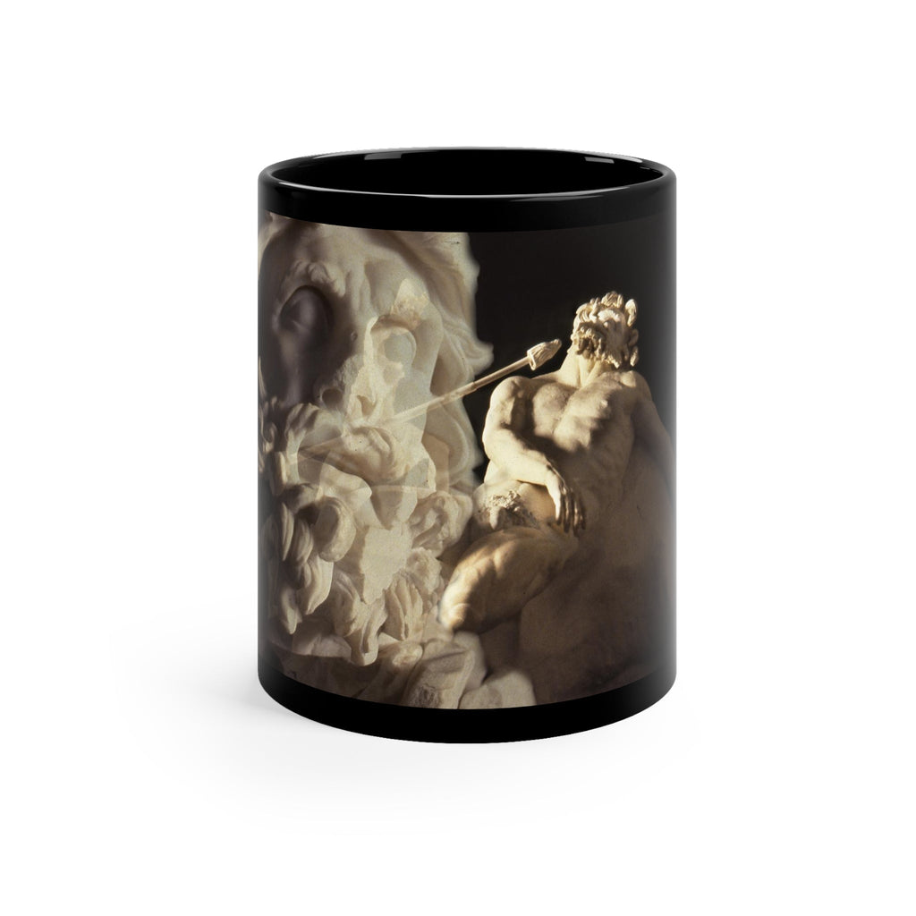 Ulysses and Polyphemus black mug by Storaro Art Collection - Greek mythology heroic sculpture with Cyclops drama on sophisticated ceramic drinkware

