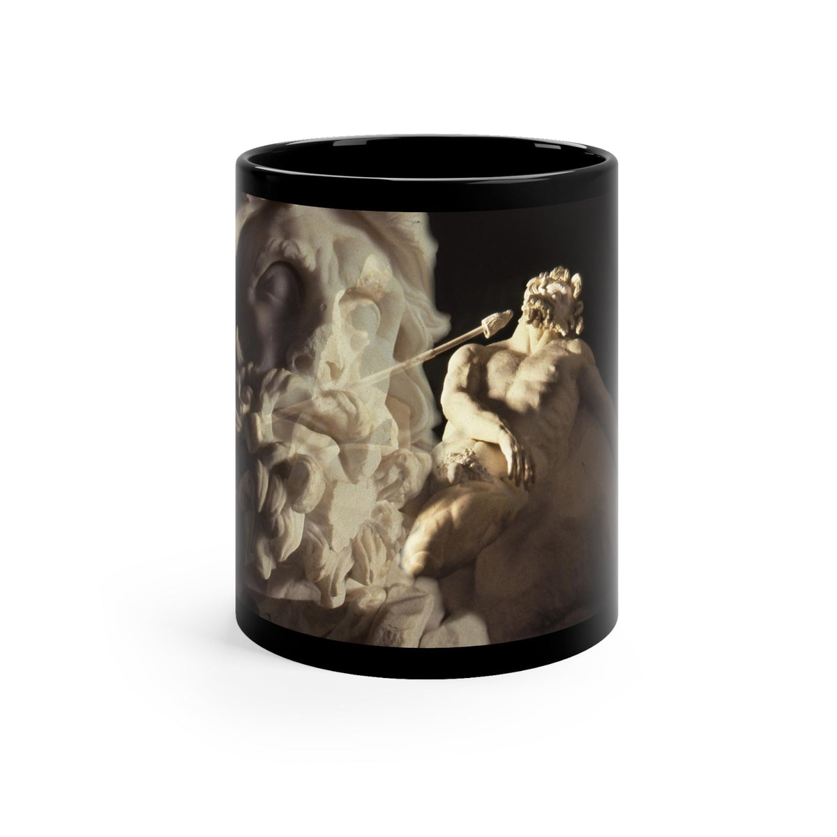 Ulysses and Polyphemus black mug by Storaro Art Collection - Greek mythology heroic sculpture with Cyclops drama on sophisticated ceramic drinkware
