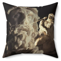 Ulysses and Polyphemus decorative pillow by Storaro Art Collection - Greek mythology heroic sculpture with Cyclops drama on premium home decor accessory
