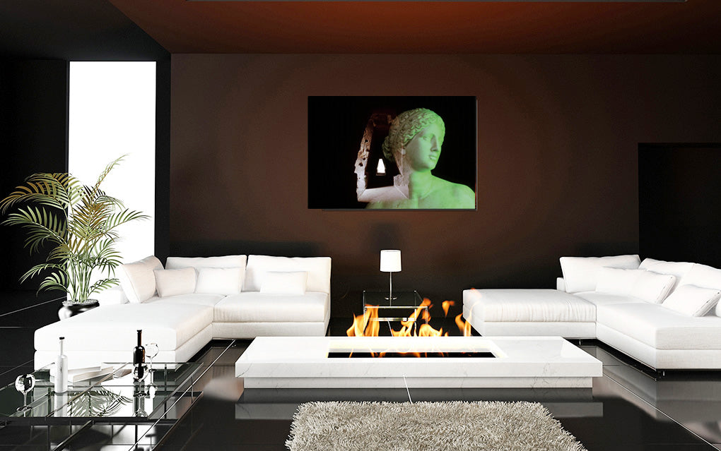 Venus in the Cave of the Cumaean Sibyl acrylic print by Storaro Art Collection - Classical Venus marble sculpture with emerald cave lighting in luminous premium wall art
