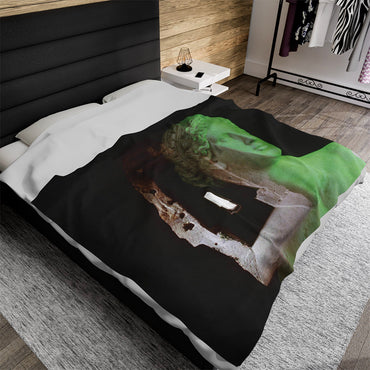 Venus in the Cave of the Cumaean Sibyl luxury blanket by Storaro Art Collection - Classical Venus marble sculpture with emerald cave lighting on premium comfort fabric

