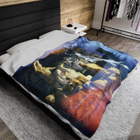 Venus, the Galata and the Theater in Orange luxury blanket by Storaro Art Collection - Roman Venus and Dying Gaul sculptures with theater ruins on premium comfort fabric
