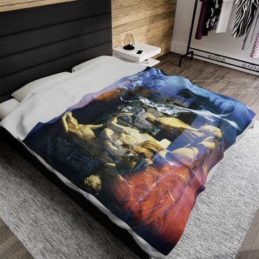 Venus, the Galata and the Theater in Orange luxury blanket by Storaro Art Collection - Roman Venus and Dying Gaul sculptures with theater ruins on premium comfort fabric
