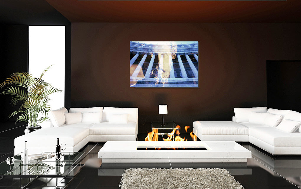 Visions of Marcus Aurelius acrylic print by Storaro Art Collection - Philosopher emperor Marcus Aurelius with temple columns in luminous premium wall art
