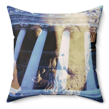 Visions of Marcus Aurelius decorative pillow by Storaro Art Collection - Philosopher emperor Marcus Aurelius with temple columns on premium home decor accessory
